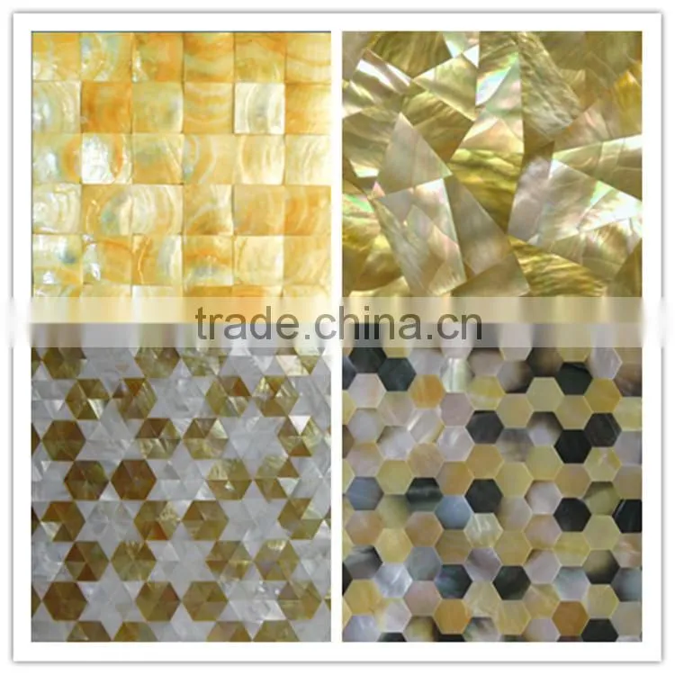 promotion crackle triangle yellowlip seashell mosaic tile MOP wall decorate