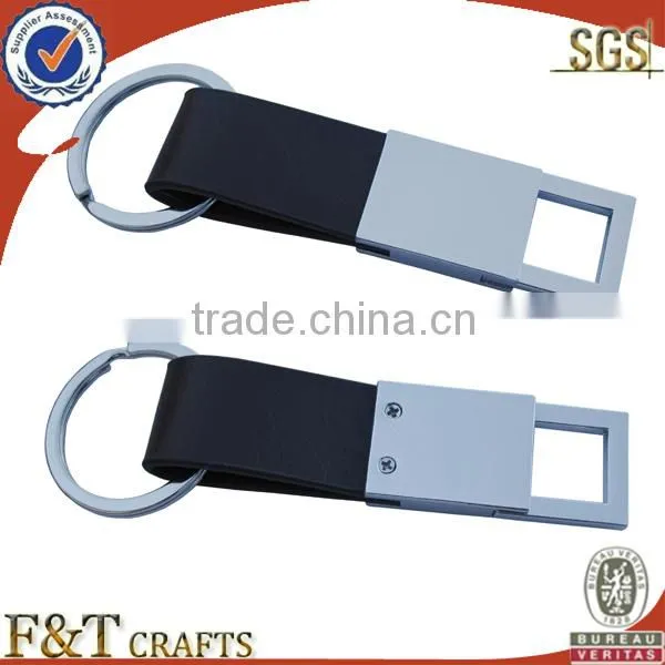 business metal laser engraved nice quality pure real keychain leather strap