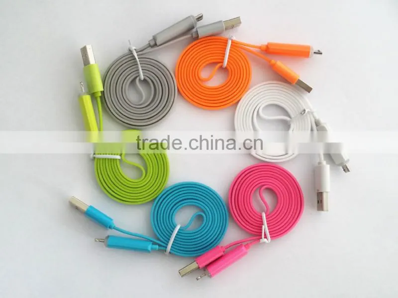 Flat Noodle Design Candy-colored Micro USB cable With Led Light for Android Smart Phone