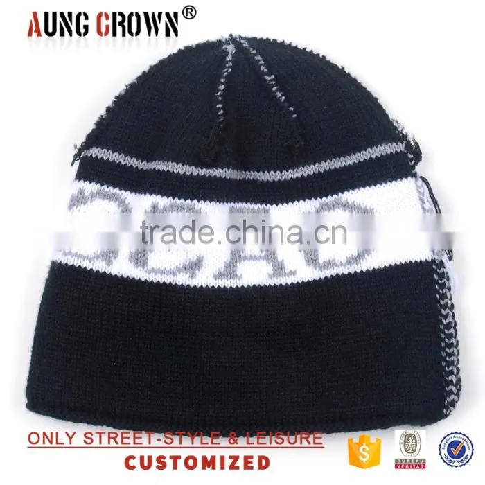 Custom acrylic cuff beanie knitted hat with custom patch