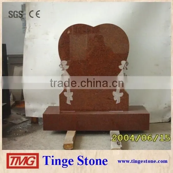 India red granite monument heart shape with flower edge