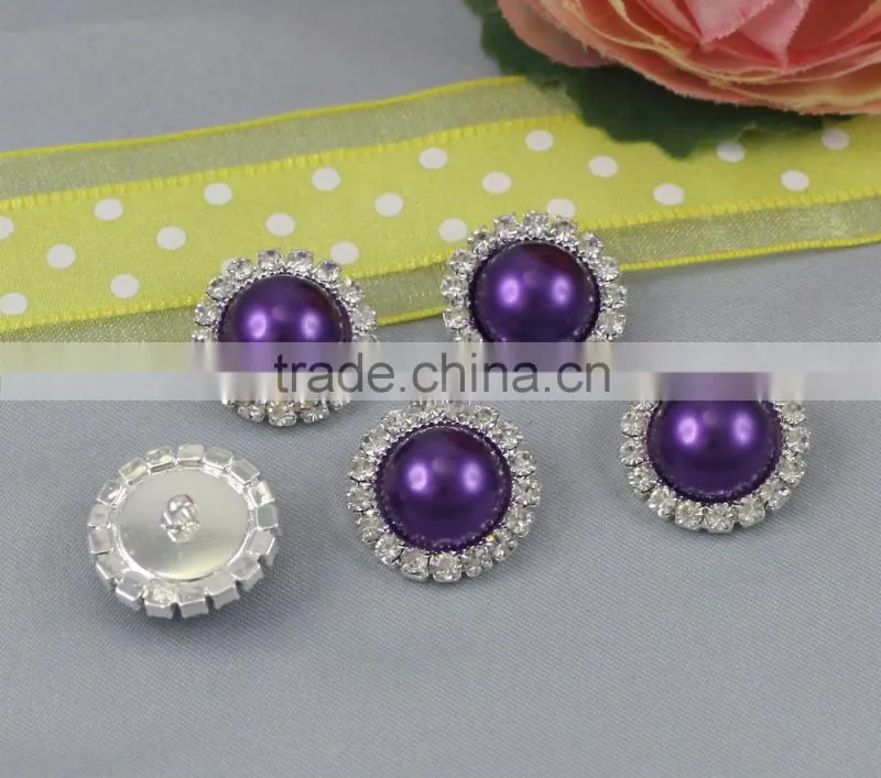 round dark purple pearl rhinestone button embellishment with shank
