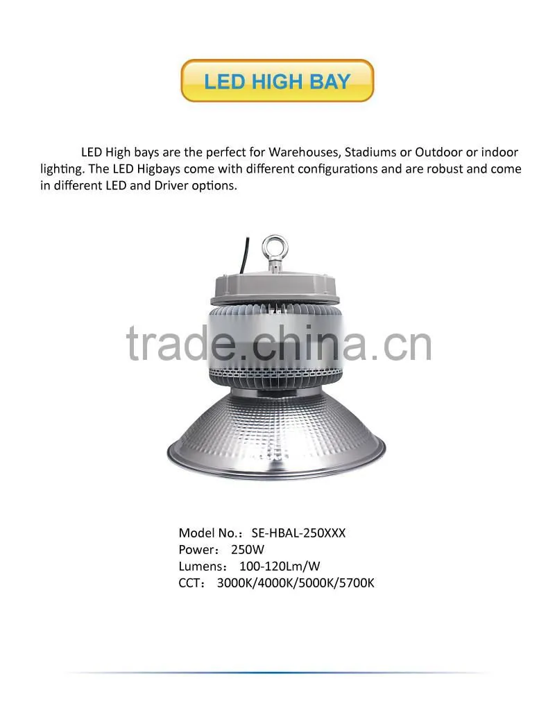 Warehouse Lighting High Lumen 250W LED High Bay Light