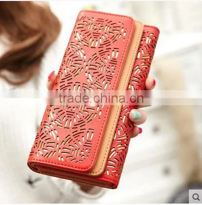 Fashion hollow out design paper women wallet with custom pattern , chinese paper cut design lady girl wallet with magnet closure