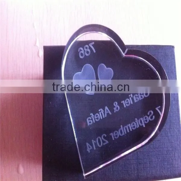 2016 Wedding favors heart shaped hot selling crystal paperweight