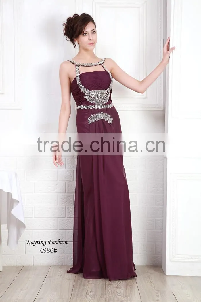 Fashion Unique Halter Design Elegant Chiffon Evening Dresses Long