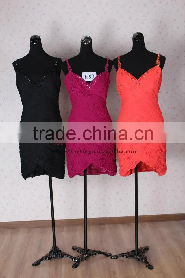 Sexy back see-through ruffle and beaded chiffon black dress