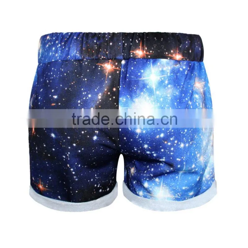 2015 Women Shorts Sublimation Print Blue Galaxy Running Shorts Elastic Waist N16-8