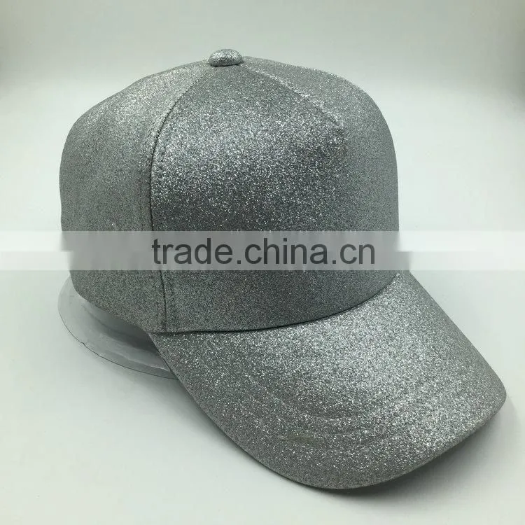 Custom design Silver PU 5 panel baseball cap