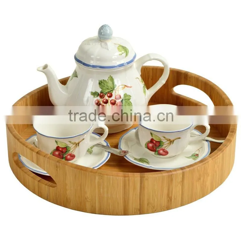 Picnic Curve Bamboo Cocktail serving Tray with handle