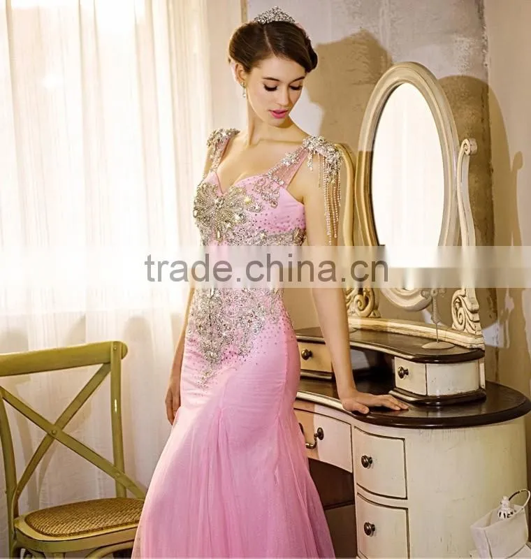 Hot!!!Fashion Design Charming Bridal Lace Fabric with Rhinestone for Wedding Dress Decoration