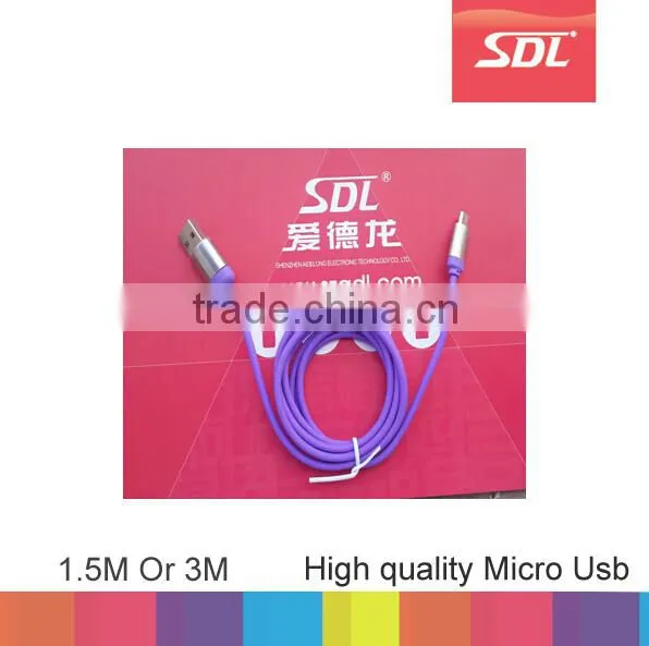 High quality 1.5m V8 USB charger cable for samsung , Metal jelly micro usb 3M Data Sync usb cable