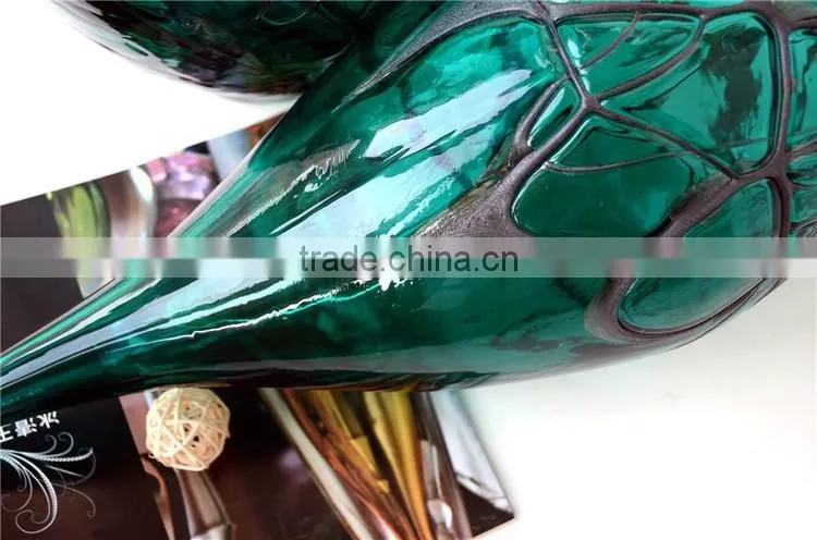 European style creative forest green handmade art glass vase ,Unique design tall glass vase for wedding decoration