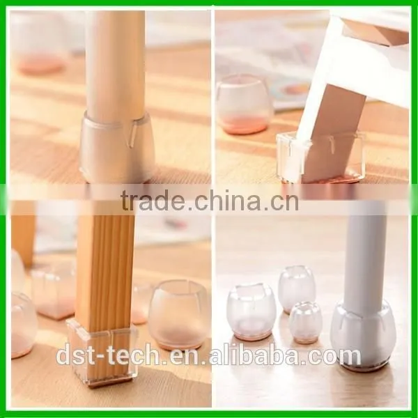 Transprent Soft rubber round table chair leg floor protectors with felt