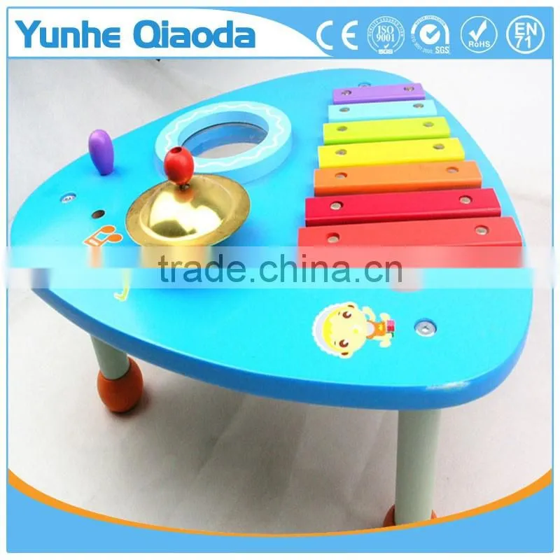wooden musical percussion instruments blue triangle table xylophone drum symbol Noisy /educational wooden toy/