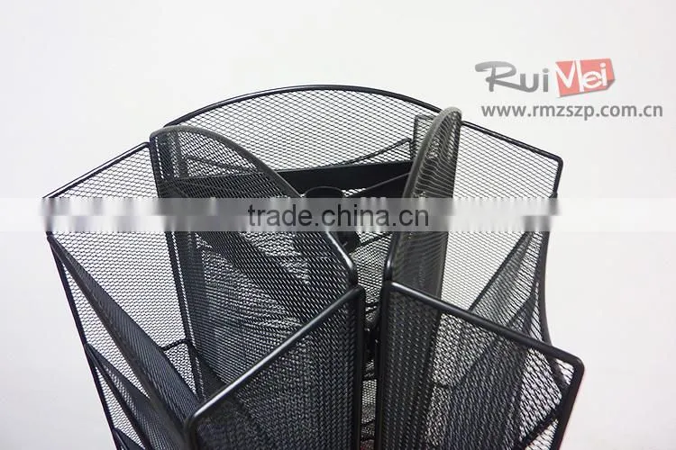 8-tier rotating black metal magazine rack