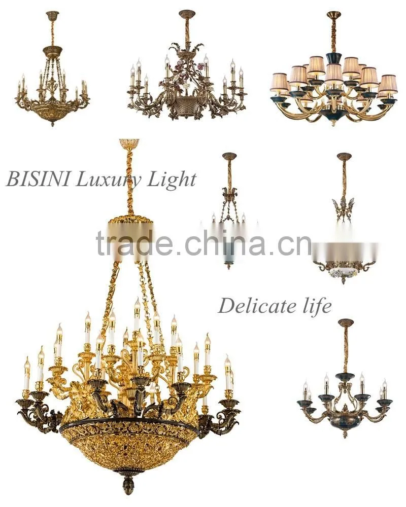 24K Gold Plating Brass 6 Light Baroque Style Chandelier for Home/Hotel/Hall, Porcelain Ceiling Lamp