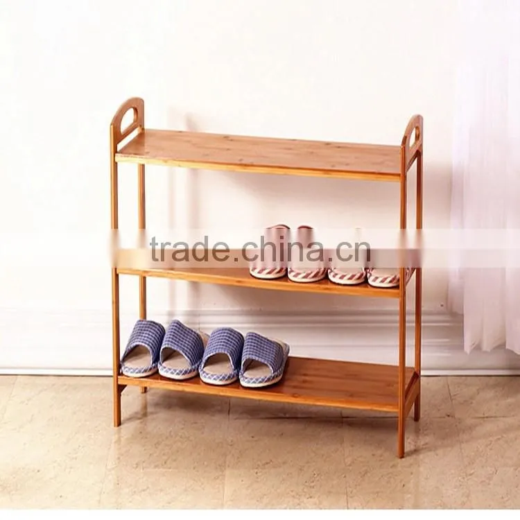 Manufacturer portable wooden shoe rack stackable bamboo pine paulownia shoe rack with 3 layer