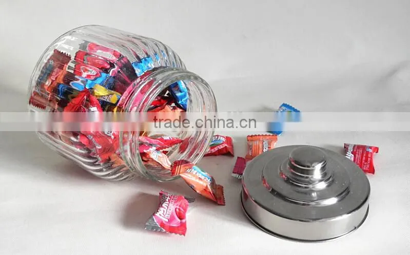 clear cylinder glass jar with tin lid for candy
