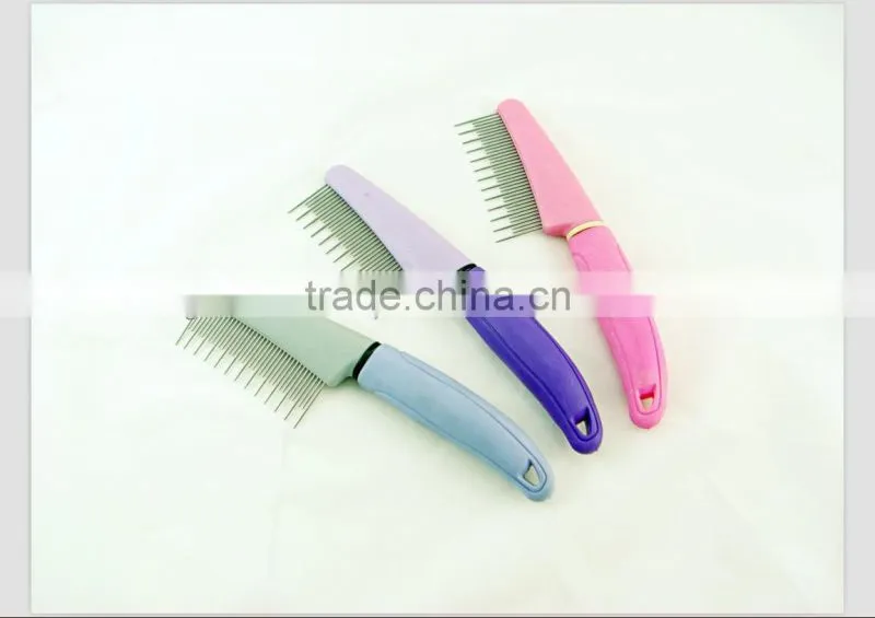 pet bath brush in plastic handle and stainless steel pin