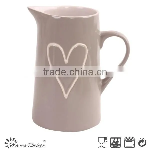 Wholesale ceramic water jug for home decorationm,embossed stoneware water jug