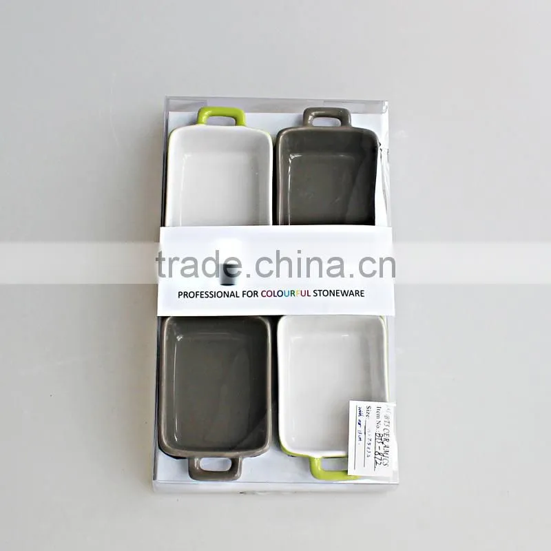 Colorized rect mini dish snack tray set in PVC box