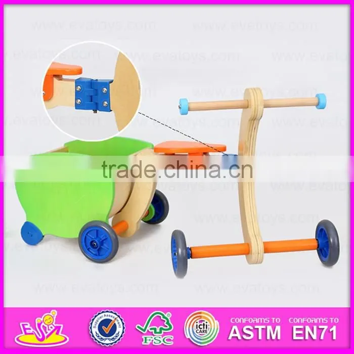 2016 new design Wooden baby walker toy,High Quality wooden baby educational walker toy, 3 IN 1 wooden walker toy W16A016