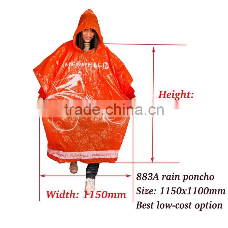 Emergency one way use eco-friendly degradable PE raincoats