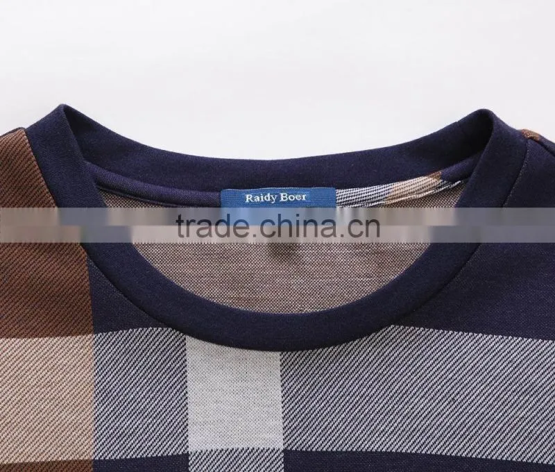 Raidyboer Men's check long sleeve t shirt (cotton/polyester ) with round neck