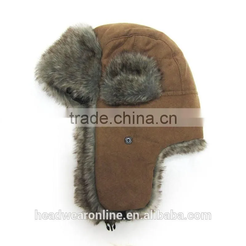 Good Quality Suede Fake Fur Winter Warm Earflap Trooper Hats Caps