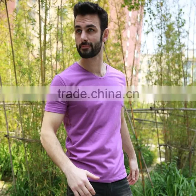 china fashion short sleeve v-neck collar garment dye dacron t-shirt