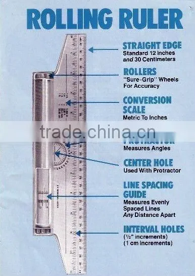 High quality single package plastic parallel rolling ruler with 30cm&12 inch for measuring