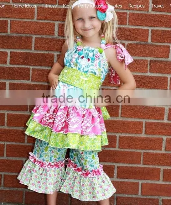 Nice design girl outfits top and dress kids ruffle pants/ capris