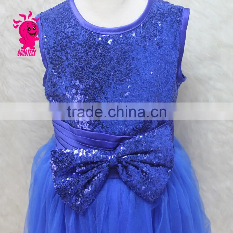 2015Girls fashion clothing latest evening dresses royal sequin girls party dress baby tulle bowknot dresses