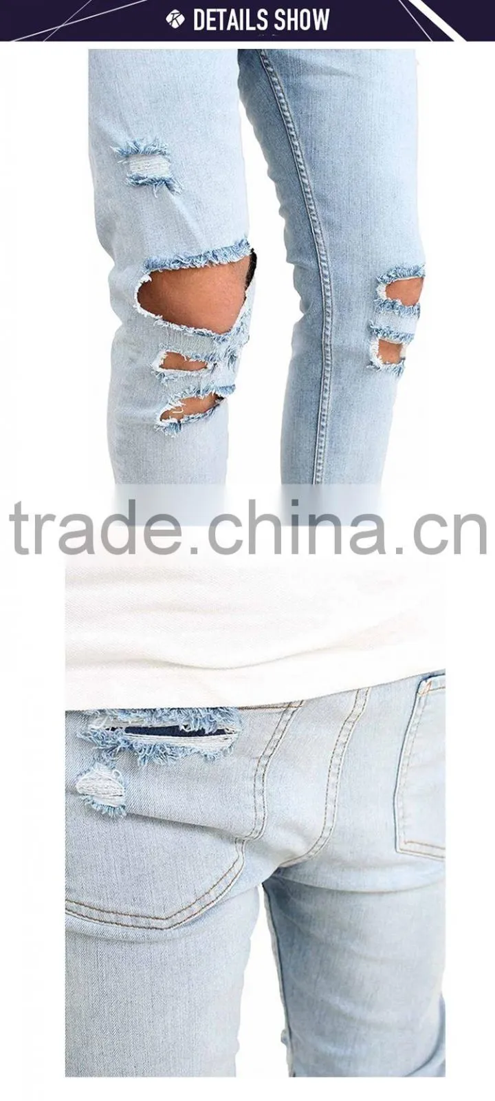 New fashion skinny washed hole jeans 2017 men damaged denim jeans pants