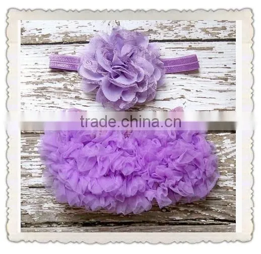 New born baby bloomer 2 pieces set cute baby clothing set pure color ruffle bloomer matching floral headband