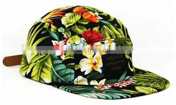 Plant fabric leather strap design floral 5 panel cap