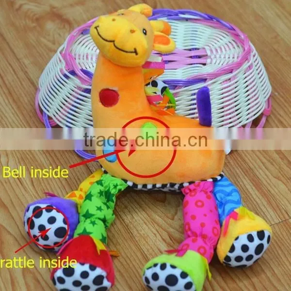 Cute giraffe bell & rattle insert baby educational plush toys baby bed hanging toys