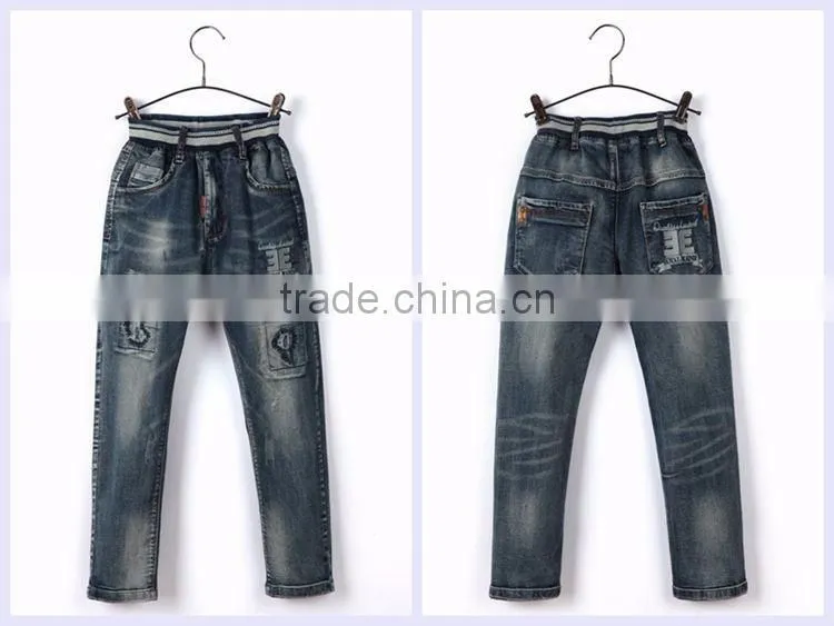 Top quality embroidery patch coin pocket fashion classic blue pants kid jean trousers