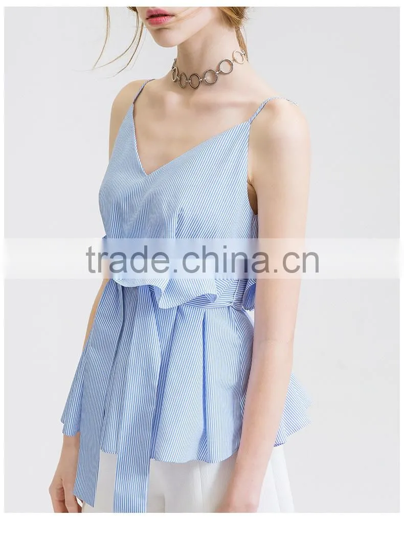 Summer new women's new V collar sleeveless strapless dress high-waist fashion top