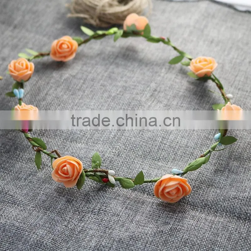 Luxury Wedding Rose Garland Hawaii Artficial Flower Hairband Wreath Headband