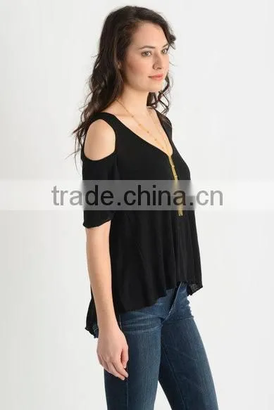 Womens Fashion Off-shoudler Casual loose t-Shirts,Blank plain Black t-shirts for women
