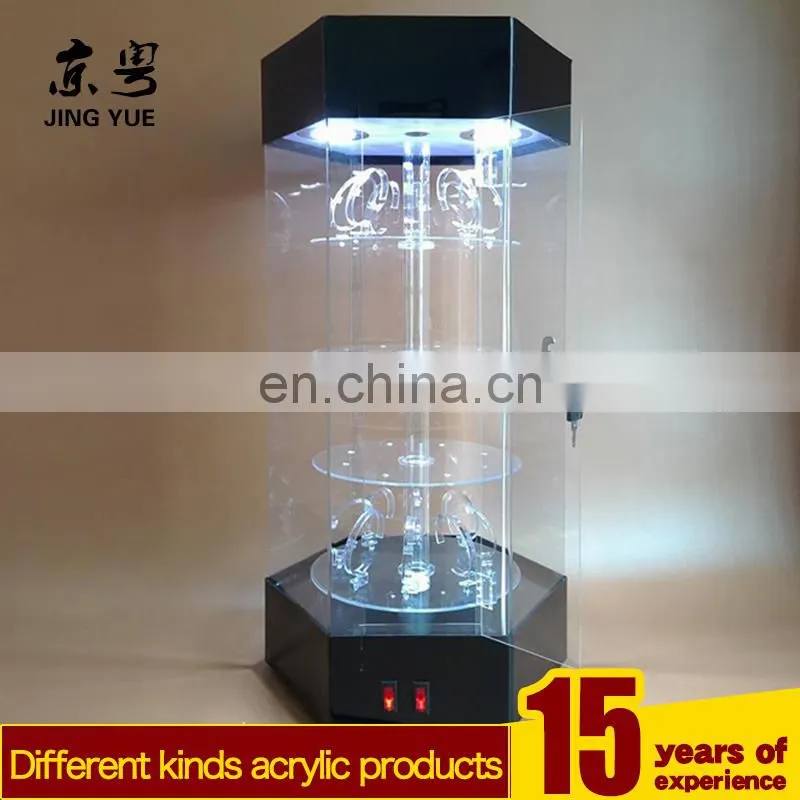 Factory custom rotating pmma plexiglass acrylic led light display box with lockable door
