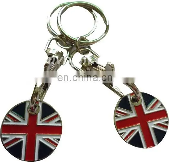 Metal shopping trolley token coin with flag design