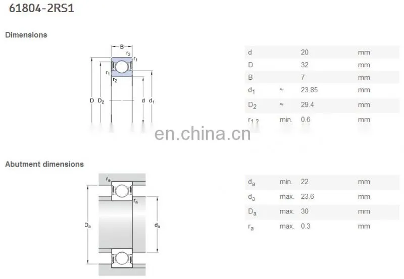 Factory directly sale deep groove ball bearing 61804 series bearing 20*32*7mm for ceiling fan