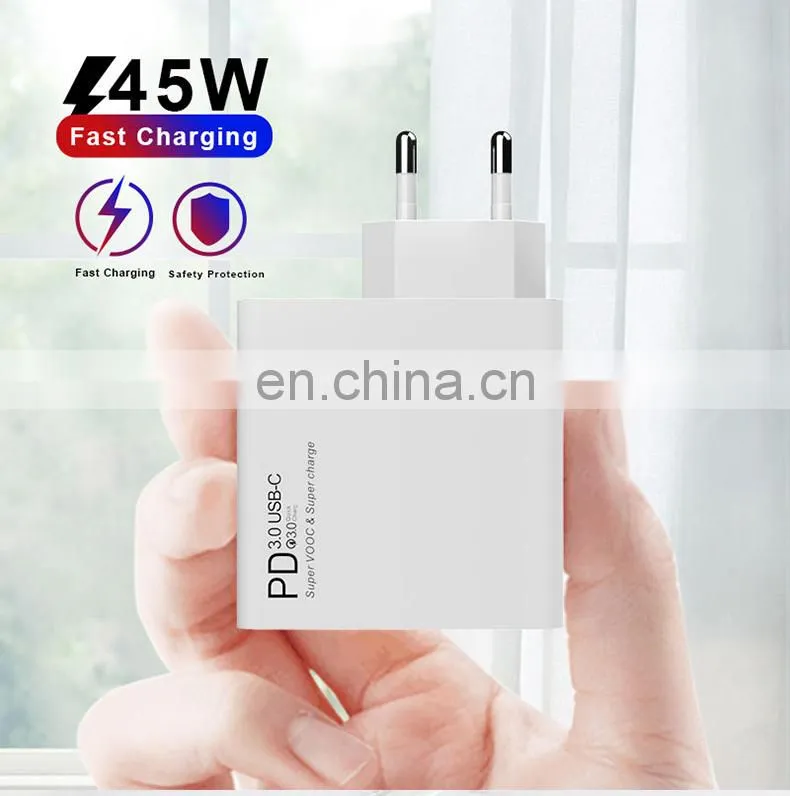 2020 New Coming PD 45W Adapter Charger Mobile Phone Fast Charger USB C Wall Charger Support Power Adapter For iPhone 11 Pro Max