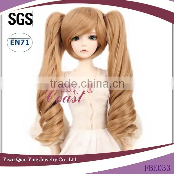 Cheap Synthetic Hair fashion doll wig with two brown clip ponytail