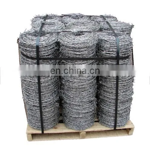 Barbed wire galvanized/pvc coated barbed roll with handle or wooden spool barbedwire fence Double Twisted Galvanized Barbed