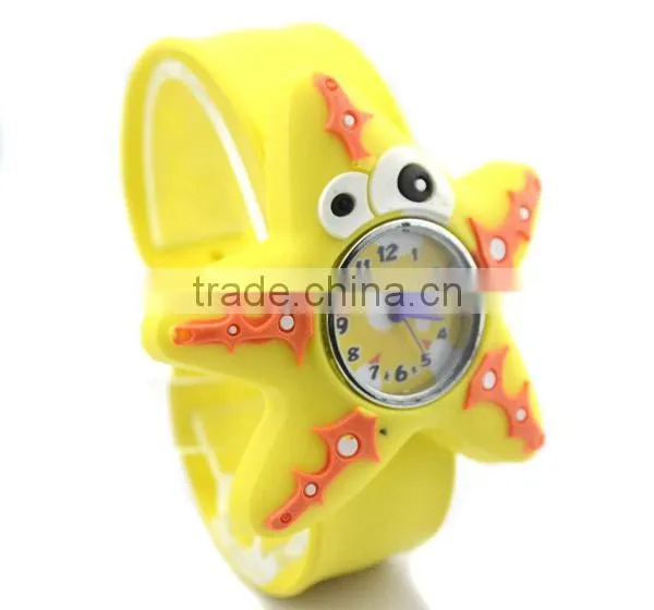 cute starfish slap watch glass face quartz movt silicone strap fancy lady watches for wholesale