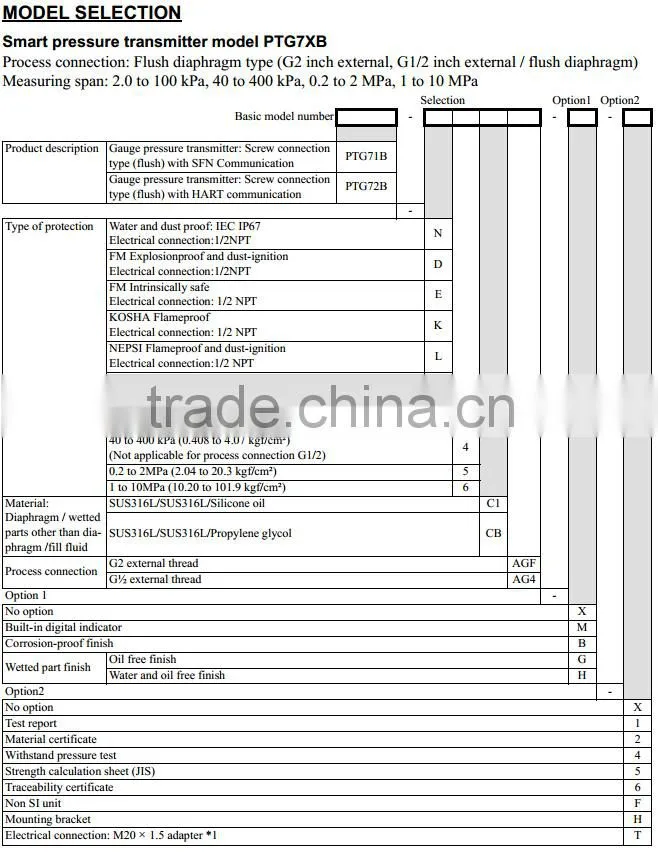 Azbil Smart Pressure Transmitter PTG72T Remote Seal with Ferrule Clamp Type